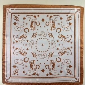Cowboy Cowgirl Rodeo Brown and White Western Print Scarf Neck Tie